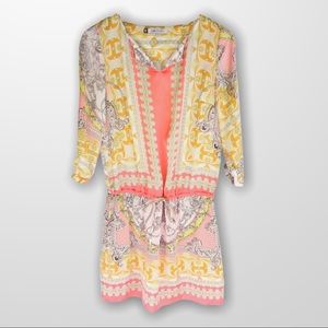 J LO Satin Shift Tunic Dress Pink Yellow Small